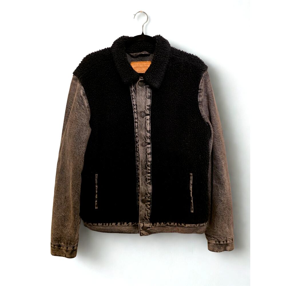 Levi’s Premium Sherpa Trucker Jacket Black Denim Fleece Lined